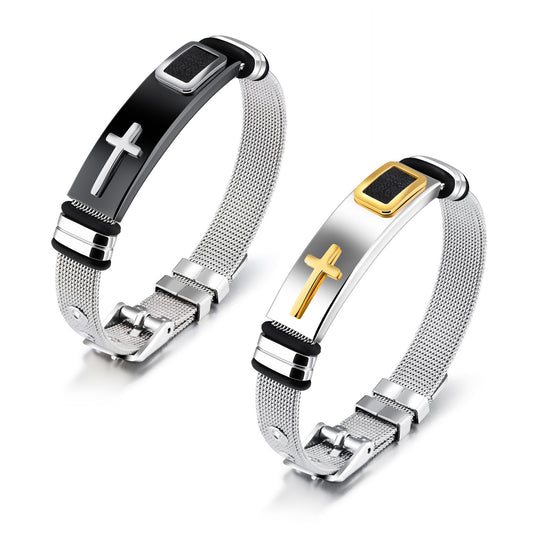 Pulsera de Cruz de Acero de Titanio para Hombres