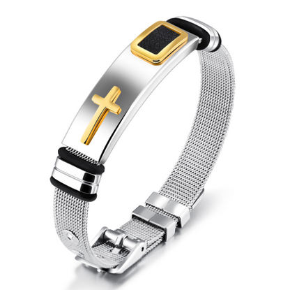 Pulsera de Cruz de Acero de Titanio para Hombres