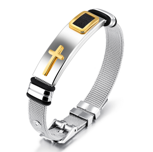 Pulsera de Cruz de Acero de Titanio para Hombres