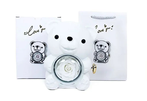 Caja de regalo con forma de oso giratorio y caja de rosas