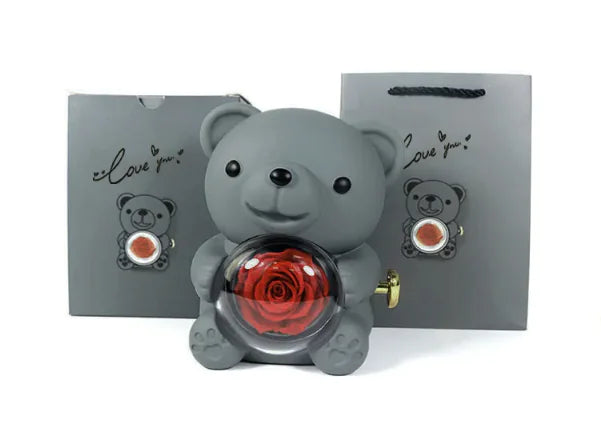 Caja de regalo con forma de oso giratorio y caja de rosas