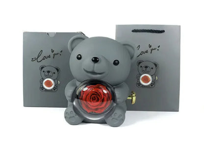 Caja de regalo con forma de oso giratorio y caja de rosas