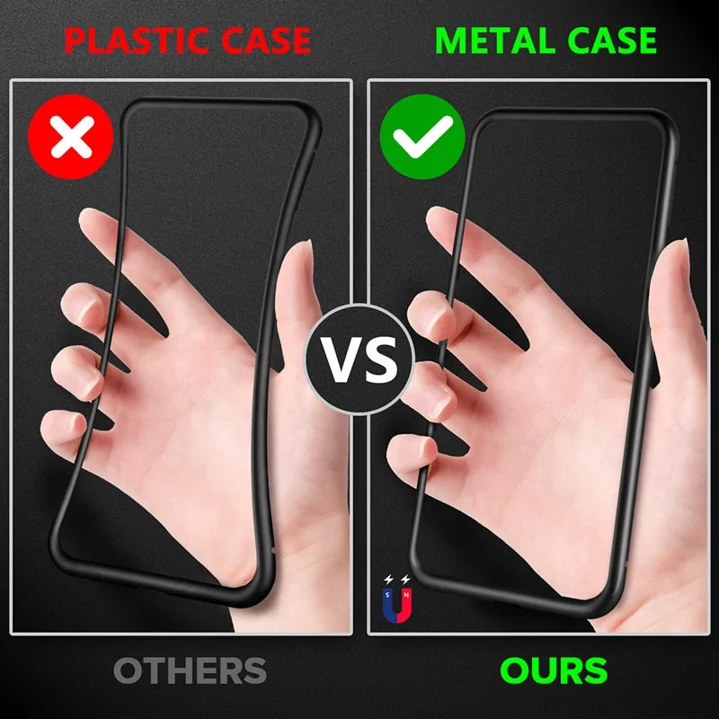 Double-sided magnetic metal tempered glass phone case