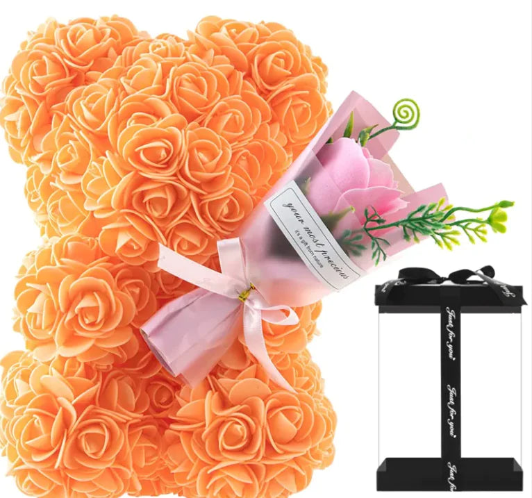 ❤️🌹🐻Oso de rosas con flores frescas preservadas🌹🐻❤️