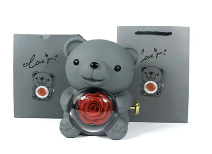 Caja de regalo con forma de oso giratorio y caja de rosas