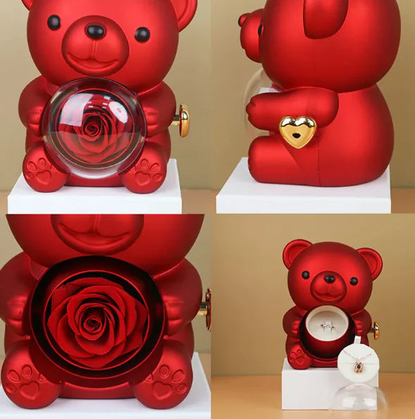 Caja de regalo con forma de oso giratorio y caja de rosas