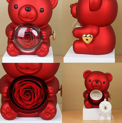 Caja de regalo con forma de oso giratorio y caja de rosas