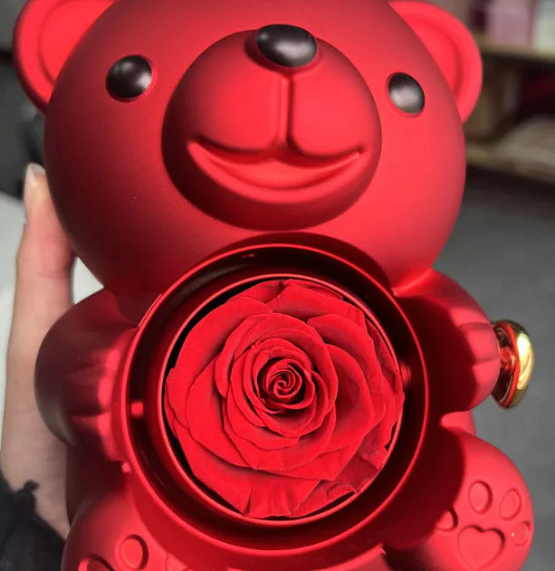 Caja de regalo con forma de oso giratorio y caja de rosas