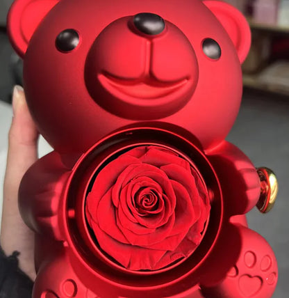 Caja de regalo con forma de oso giratorio y caja de rosas
