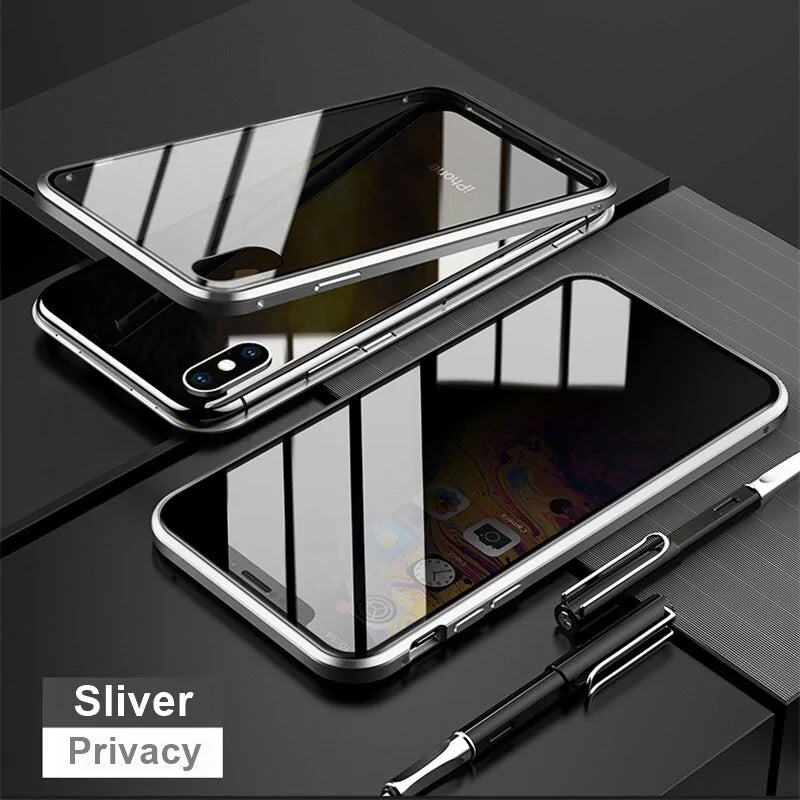 Double-sided magnetic metal tempered glass phone case