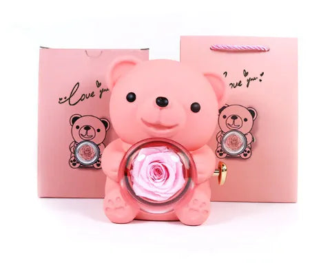 Caja de regalo con forma de oso giratorio y caja de rosas