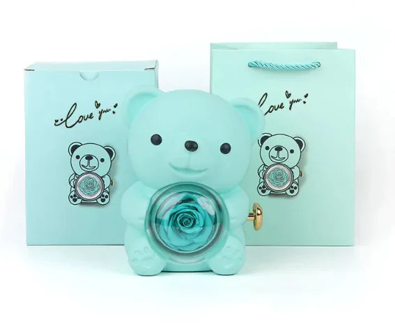 Caja de regalo con forma de oso giratorio y caja de rosas