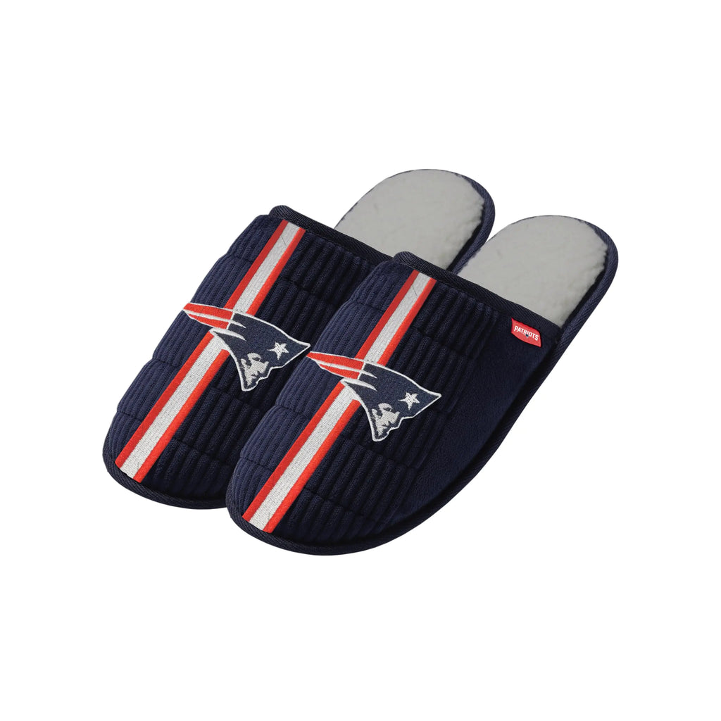 FOCO NFL Men's Slippers with Official Licensed Main Logo in Football Team Color Sherpa Slide - New England Patriots - Navy Blue - (Medium 9-10)