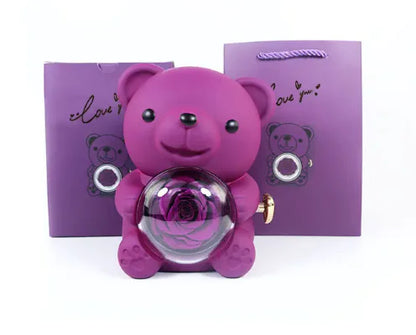 Caja de regalo con forma de oso giratorio y caja de rosas