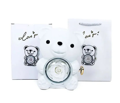 Caja de regalo con forma de oso giratorio y caja de rosas