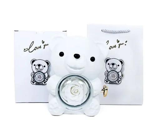 Caja de regalo con forma de oso giratorio y caja de rosas