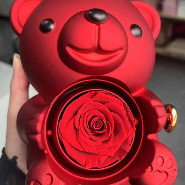 Caja de regalo con forma de oso giratorio y caja de rosas