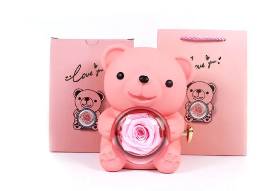 Caja de regalo con forma de oso giratorio y caja de rosas