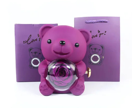 Caja de regalo con forma de oso giratorio y caja de rosas