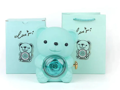 Caja de regalo con forma de oso giratorio y caja de rosas
